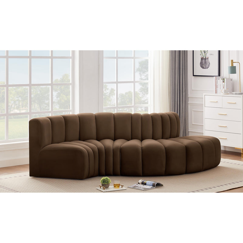 Meridian Arc Brown Velvet 4 pc Modular Sectional IMAGE 2