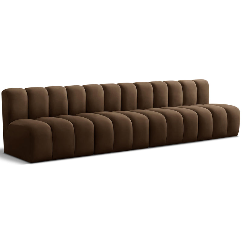Meridian Arc Brown Velvet 4 pc Modular Sectional IMAGE 1