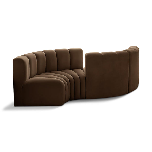 Meridian Arc Brown Velvet 4 pc Modular Sectional IMAGE 1