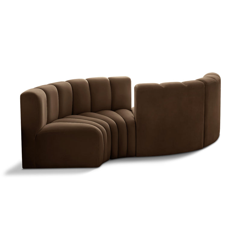 Meridian Arc Brown Velvet 4 pc Modular Sectional IMAGE 1