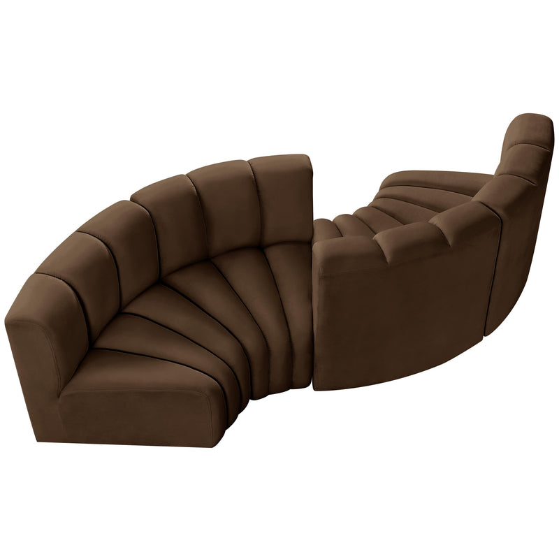 Meridian Arc Brown Velvet 4 pc Modular Sectional IMAGE 4