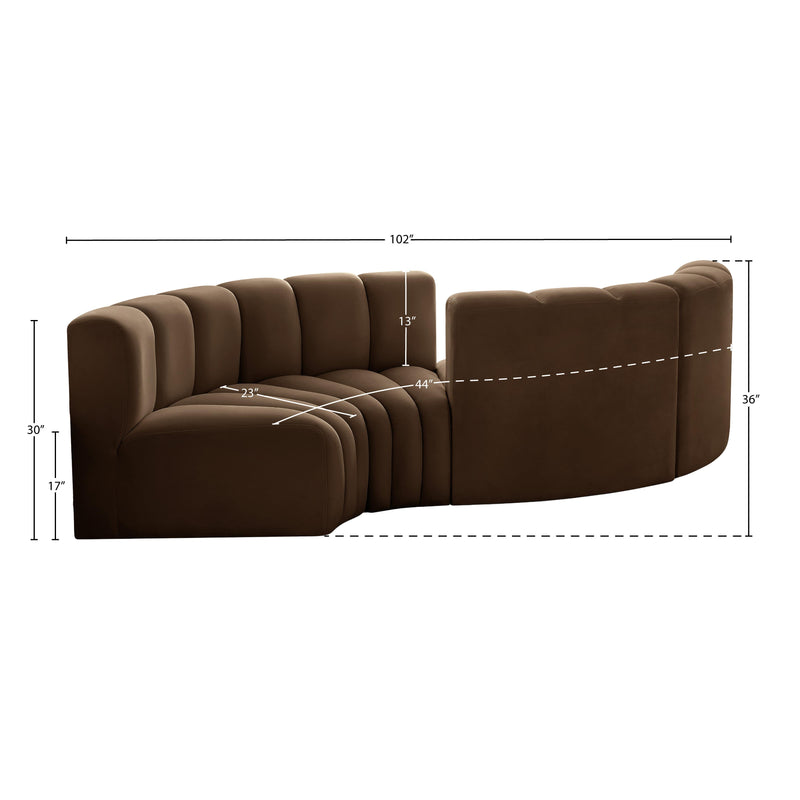 Meridian Arc Brown Velvet 4 pc Modular Sectional IMAGE 7