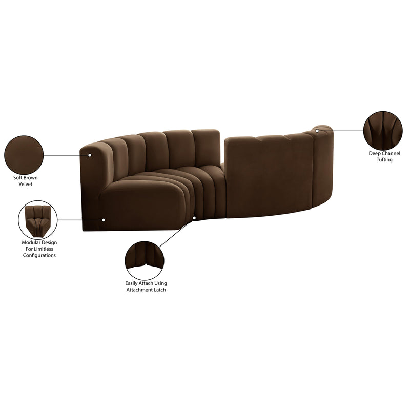 Meridian Arc Brown Velvet 4 pc Modular Sectional IMAGE 8