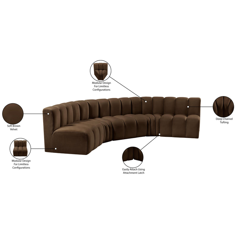 Meridian Arc Brown Velvet 5 pc Modular Sectional IMAGE 15