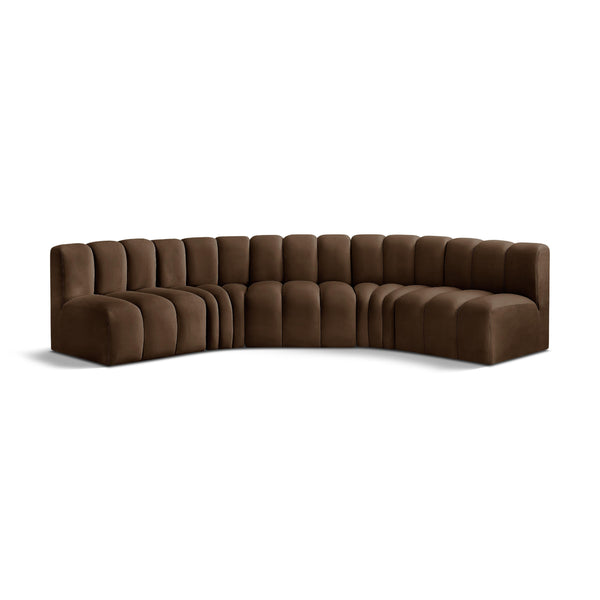 Meridian Arc Brown Velvet 5 pc Modular Sectional IMAGE 1