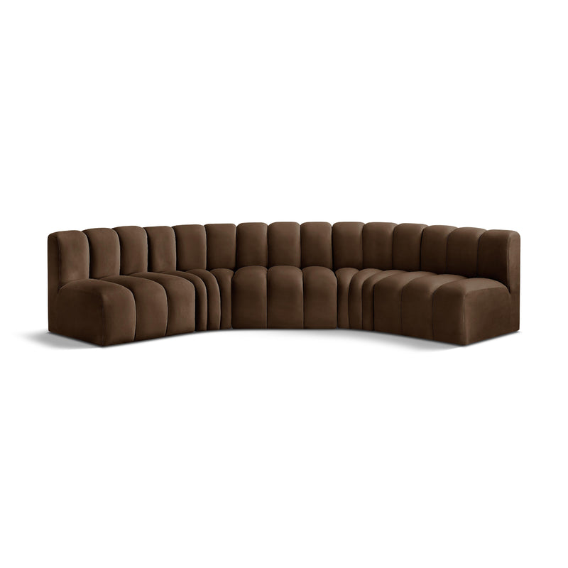 Meridian Arc Brown Velvet 5 pc Modular Sectional IMAGE 1