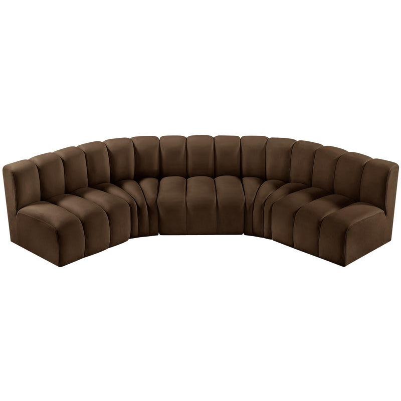 Meridian Arc Brown Velvet 5 pc Modular Sectional IMAGE 4