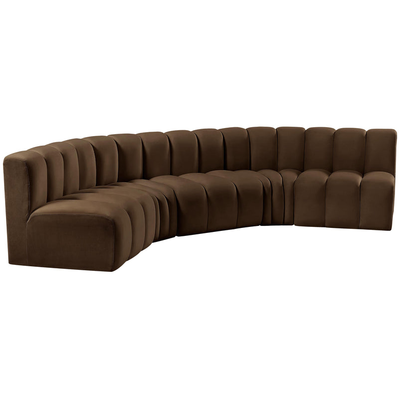Meridian Arc Brown Velvet 5 pc Modular Sectional IMAGE 5