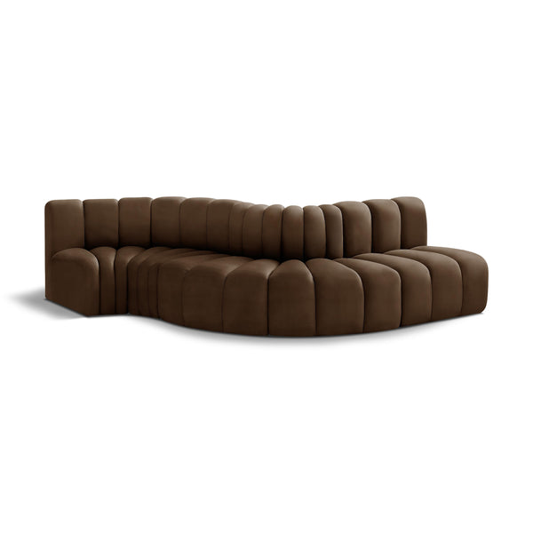 Meridian Arc Brown Velvet 5 pc Modular Sectional IMAGE 1