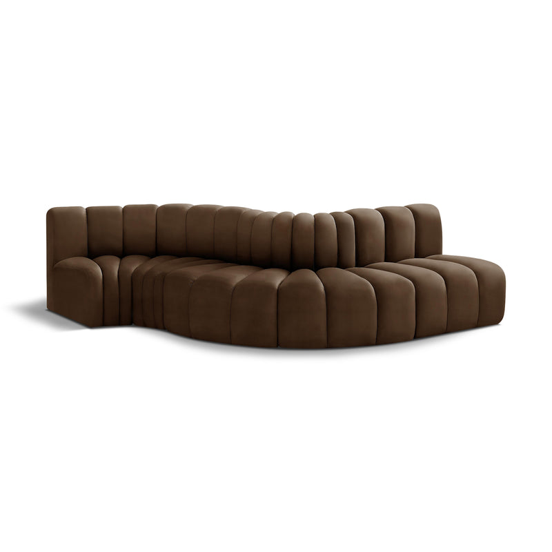 Meridian Arc Brown Velvet 5 pc Modular Sectional IMAGE 1