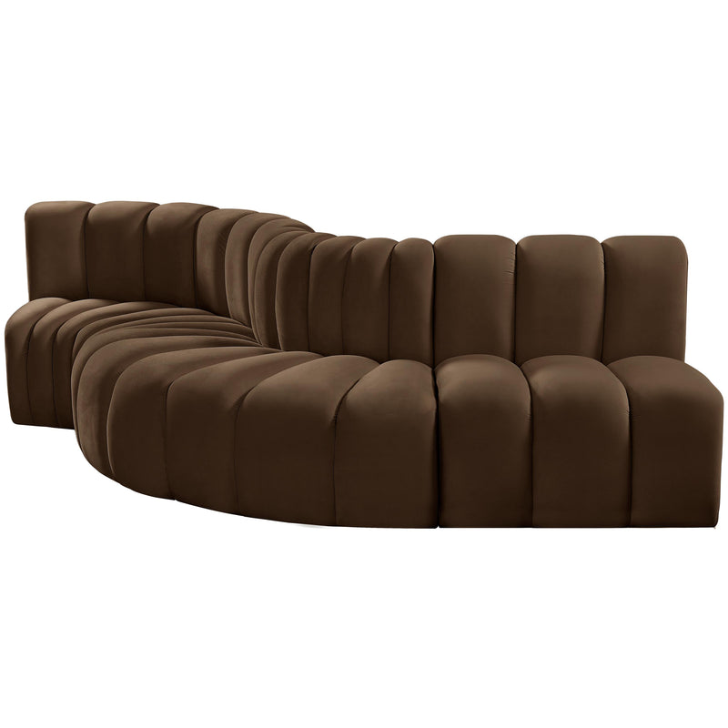 Meridian Arc Brown Velvet 5 pc Modular Sectional IMAGE 6
