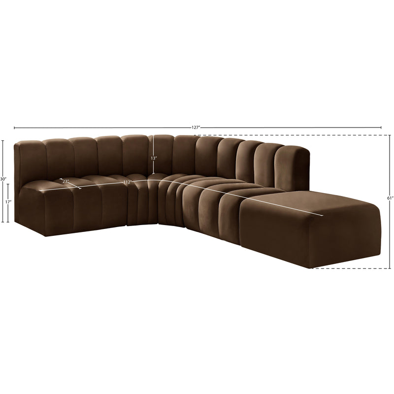Meridian Arc Brown Velvet 5 pc Modular Sectional IMAGE 16