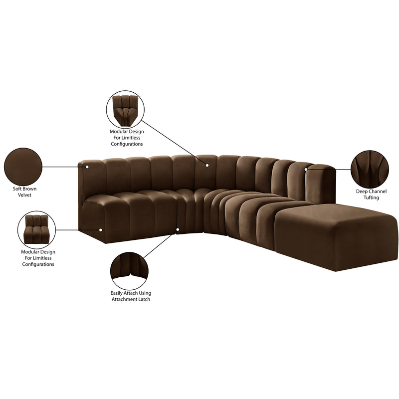 Meridian Arc Brown Velvet 5 pc Modular Sectional IMAGE 17