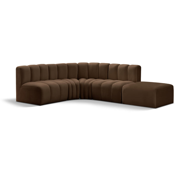 Meridian Arc Brown Velvet 5 pc Modular Sectional IMAGE 1