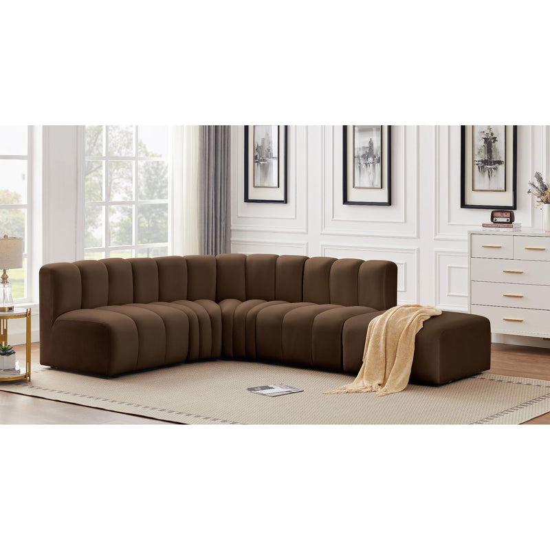 Meridian Arc Brown Velvet 5 pc Modular Sectional IMAGE 2