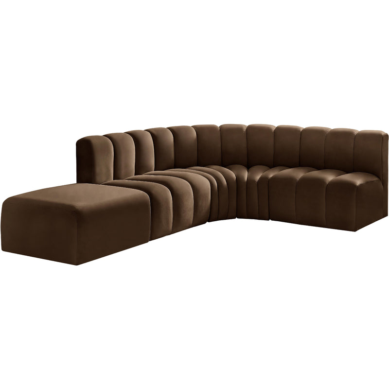 Meridian Arc Brown Velvet 5 pc Modular Sectional IMAGE 4