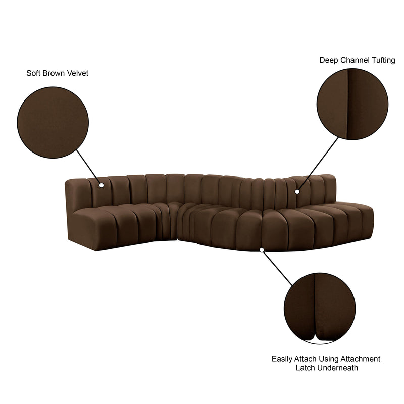 Meridian Arc Brown Velvet 6 pc Modular Sectional IMAGE 15