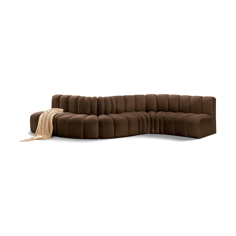 Meridian Arc Brown Velvet 6 pc Modular Sectional IMAGE 1
