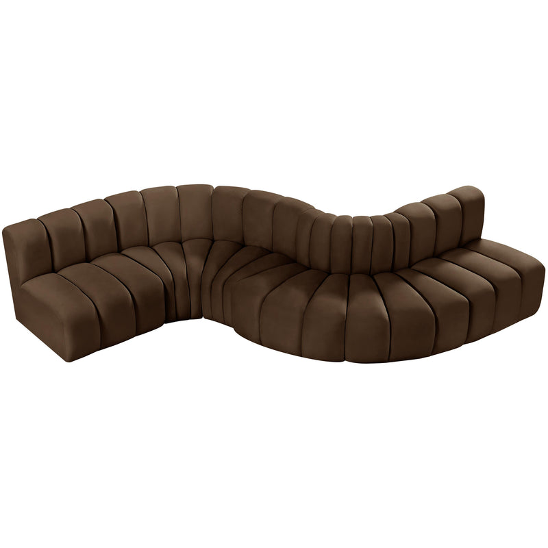 Meridian Arc Brown Velvet 6 pc Modular Sectional IMAGE 4