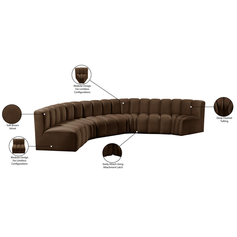 Meridian Arc Brown Velvet 6 pc Modular Sectional IMAGE 13
