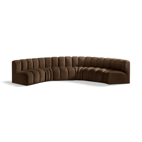 Meridian Arc Brown Velvet 6 pc Modular Sectional IMAGE 1
