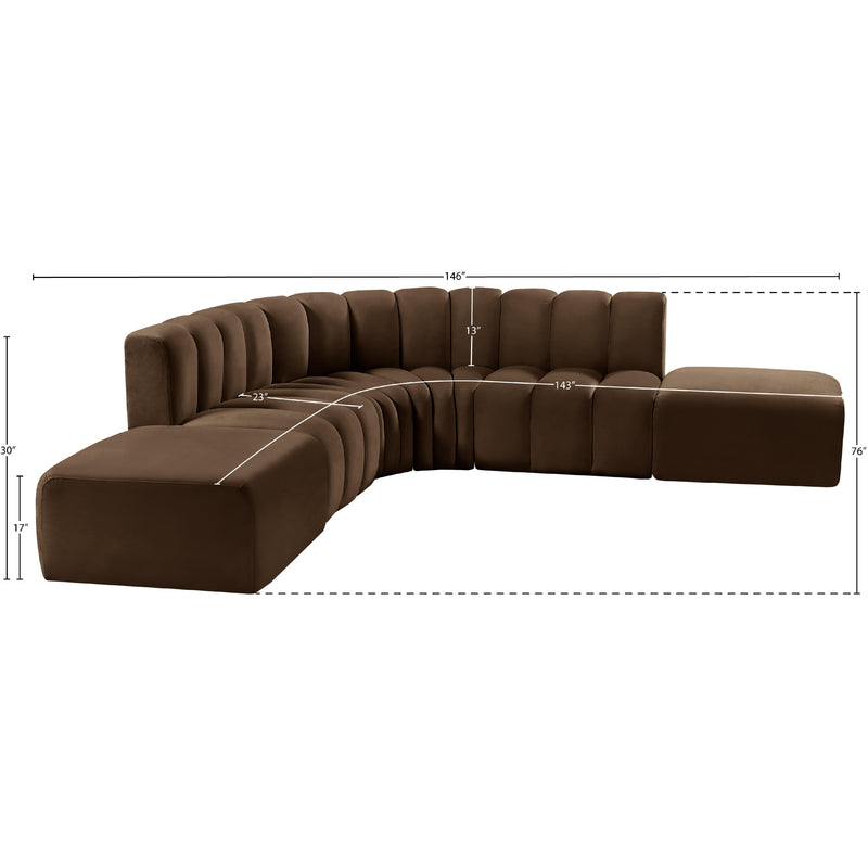 Meridian Arc Brown Velvet 6 pc Modular Sectional IMAGE 13