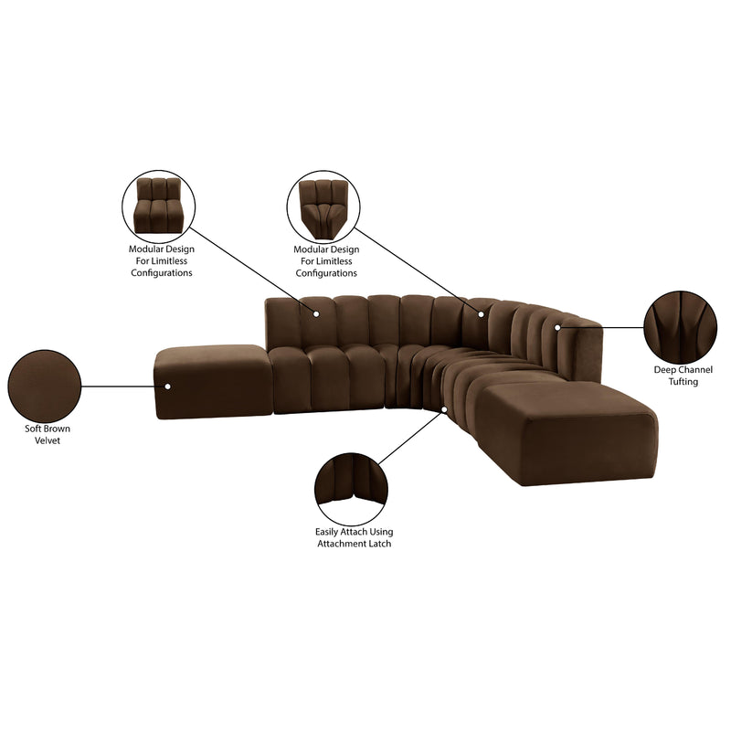 Meridian Arc Brown Velvet 6 pc Modular Sectional IMAGE 14