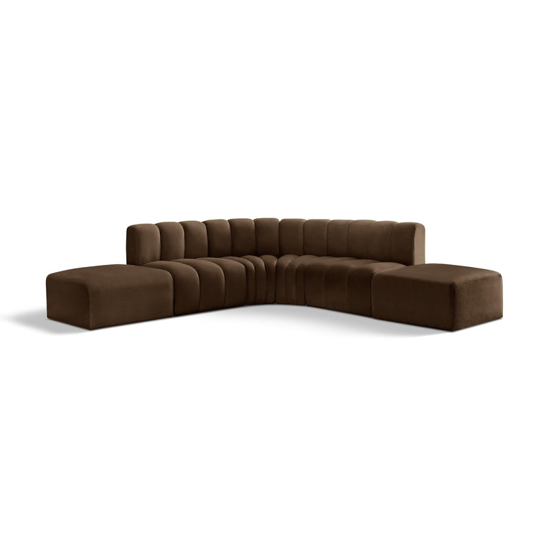 Meridian Arc Brown Velvet 6 pc Modular Sectional IMAGE 1
