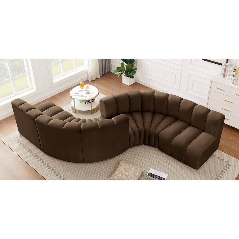 Meridian Arc Brown Velvet 6 pc Modular Sectional IMAGE 2