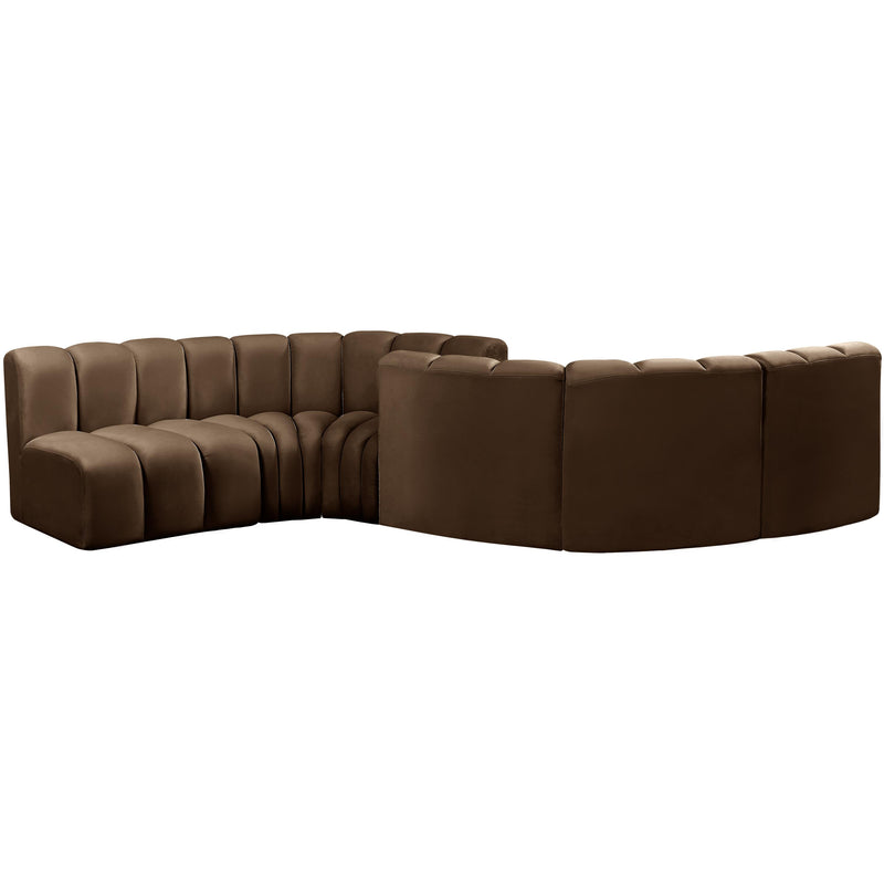 Meridian Arc Brown Velvet 6 pc Modular Sectional IMAGE 3