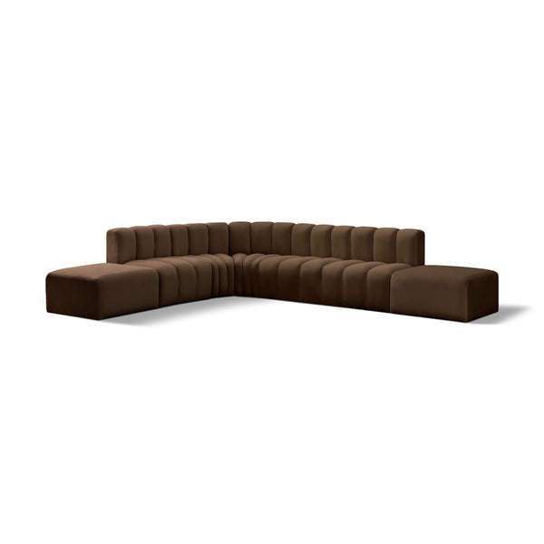 Meridian Arc Brown Velvet 7 pc Modular Sectional IMAGE 1