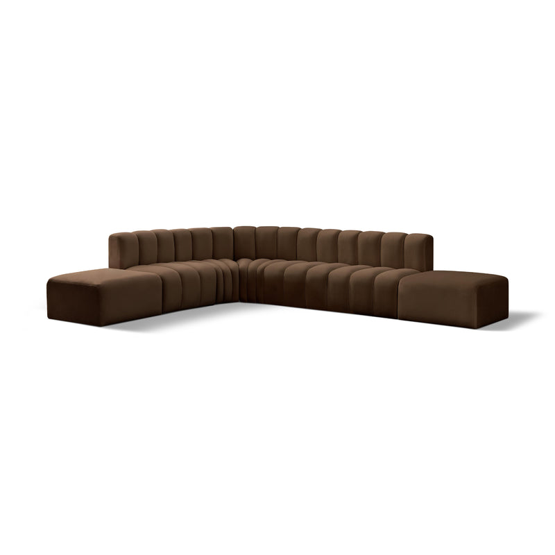 Meridian Arc Brown Velvet 7 pc Modular Sectional IMAGE 1