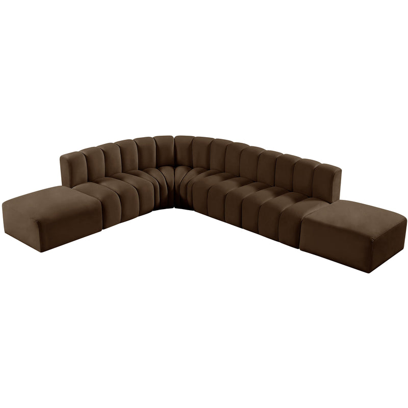Meridian Arc Brown Velvet 7 pc Modular Sectional IMAGE 4