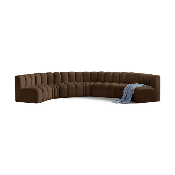 Meridian Arc Brown Velvet 7 pc Modular Sectional IMAGE 1