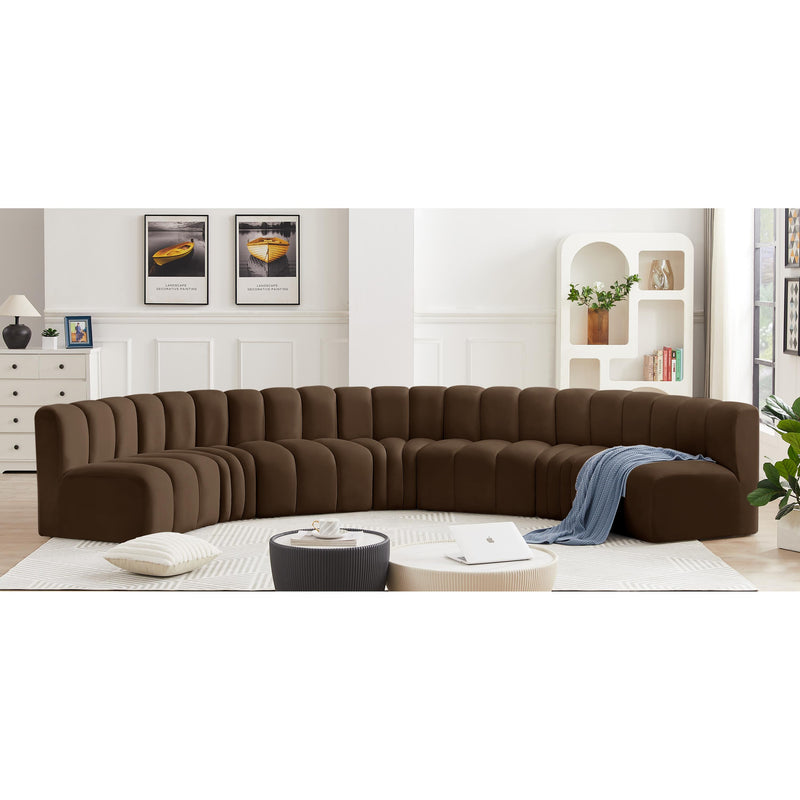 Meridian Arc Brown Velvet 7 pc Modular Sectional IMAGE 2