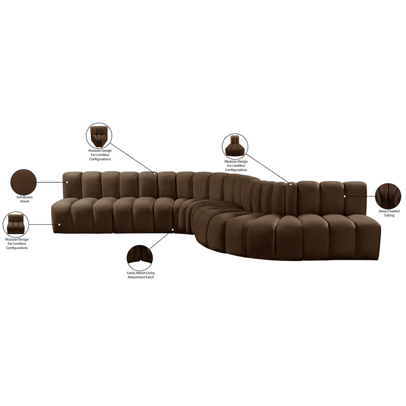 Meridian Arc Brown Velvet 7 pc Modular Sectional IMAGE 17