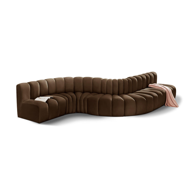 Meridian Arc Brown Velvet 7 pc Modular Sectional IMAGE 1