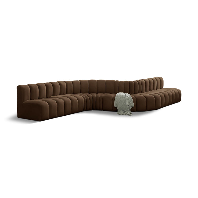 Meridian Arc Brown Velvet 8 pc Modular Sectional IMAGE 1