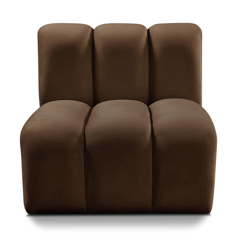Meridian Arc Brown Velvet Straight Chair IMAGE 1