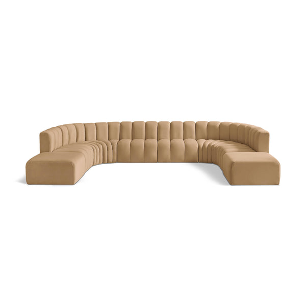 Meridian Arc Camel Velvet 10 pc Modular Sectional IMAGE 1