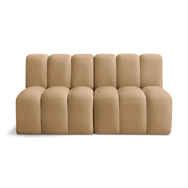 Meridian Arc Camel Velvet 2 pc Modular Sectional IMAGE 1