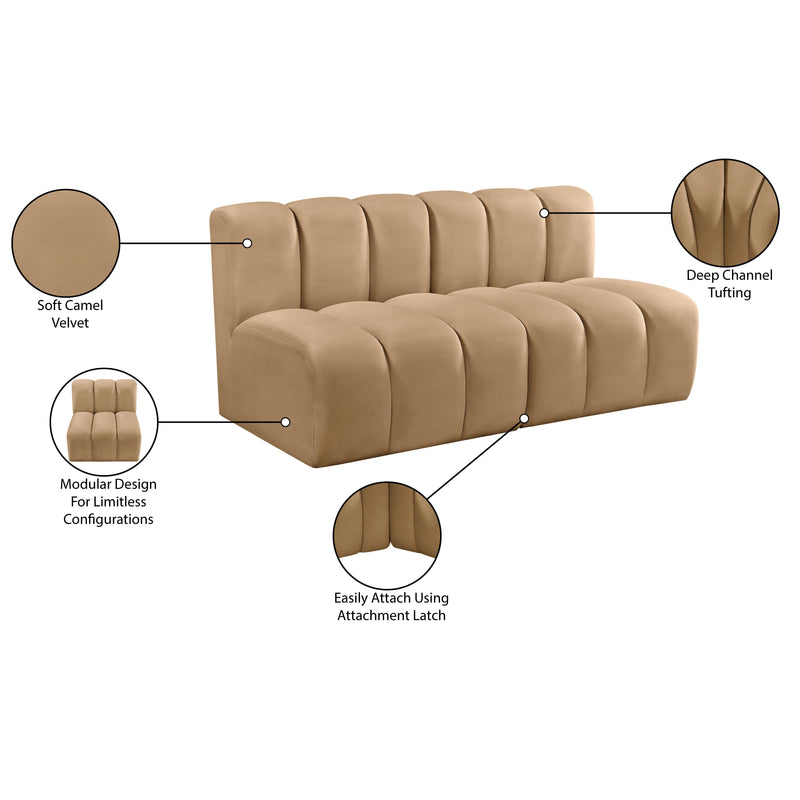 Meridian Arc Camel Velvet 2 pc Modular Sectional IMAGE 9