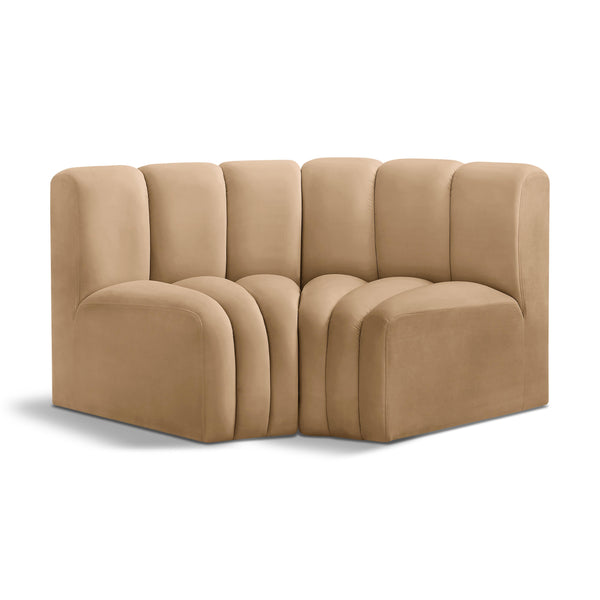 Meridian Arc Camel Velvet 2 pc Modular Sectional IMAGE 1