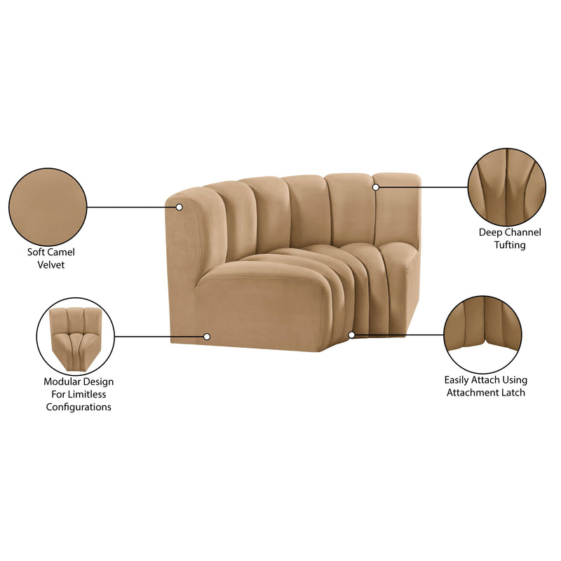 Meridian Arc Camel Velvet 2 pc Modular Sectional IMAGE 8