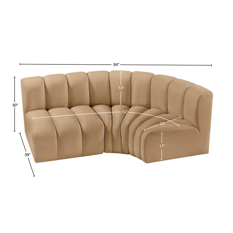 Meridian Arc Camel Velvet 3 pc Modular Sectional IMAGE 10