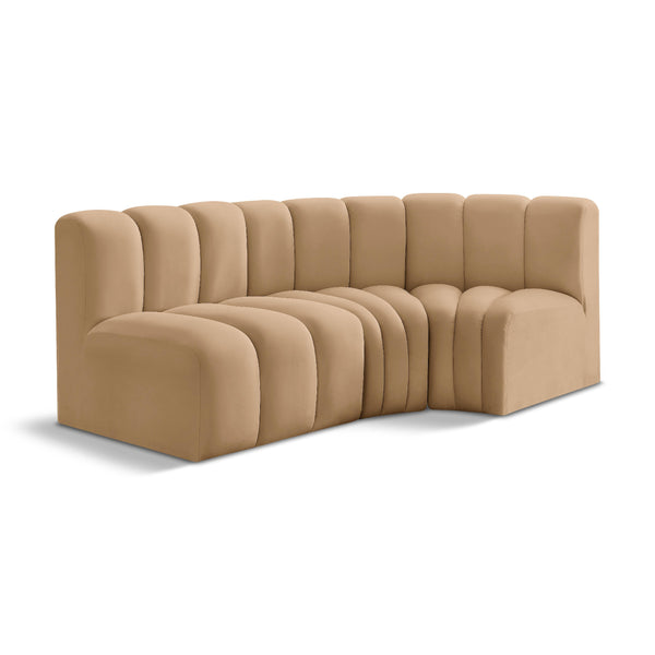Meridian Arc Camel Velvet 3 pc Modular Sectional IMAGE 1