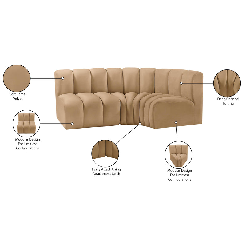 Meridian Arc Camel Velvet 3 pc Modular Sectional IMAGE 9
