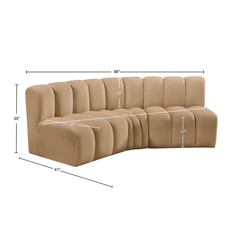 Meridian Arc Camel Velvet 3 pc Modular Sectional IMAGE 10