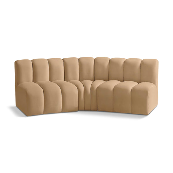 Meridian Arc Camel Velvet 3 pc Modular Sectional IMAGE 1