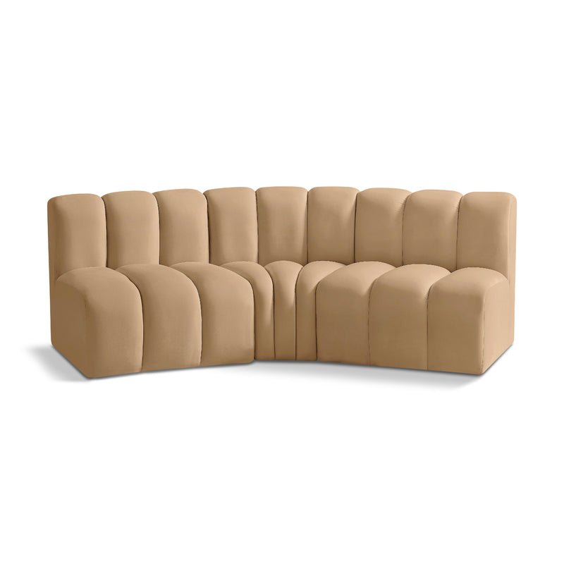 Meridian Arc Camel Velvet 3 pc Modular Sectional IMAGE 1